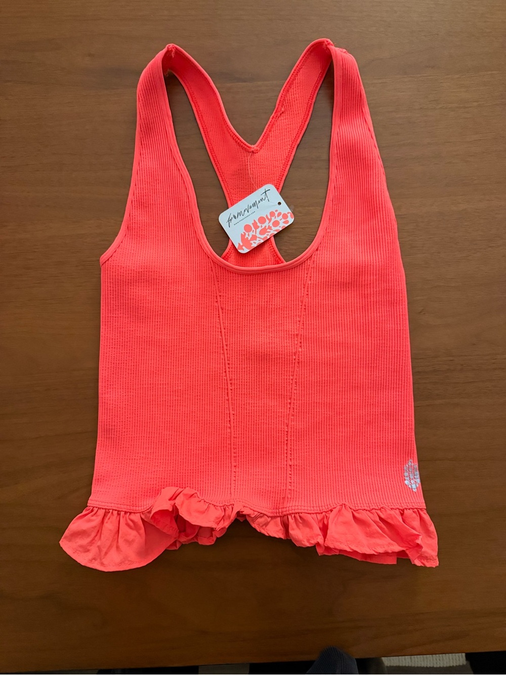 Ruffled Racerback Tank Top - Neon Coral